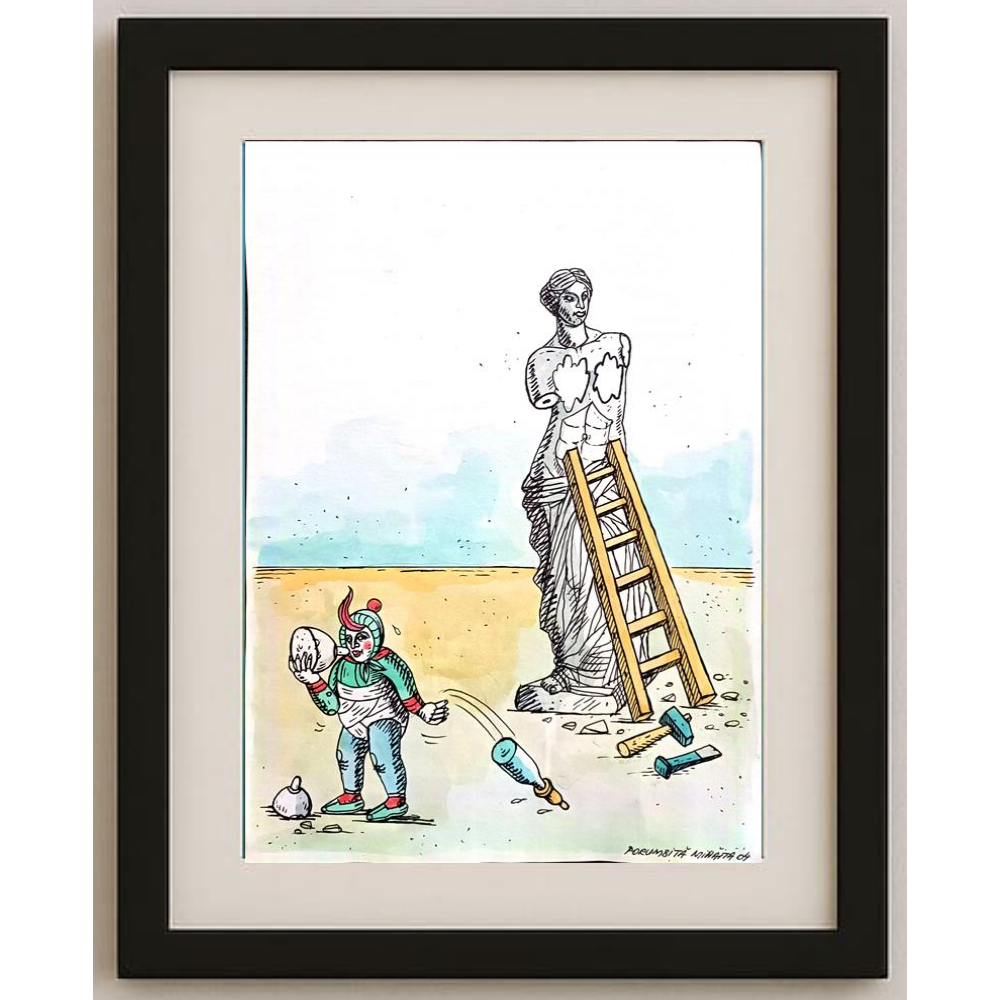 Porumbita Mihaita 29x21cm Orijinal Karikatür Tablo BOD00032