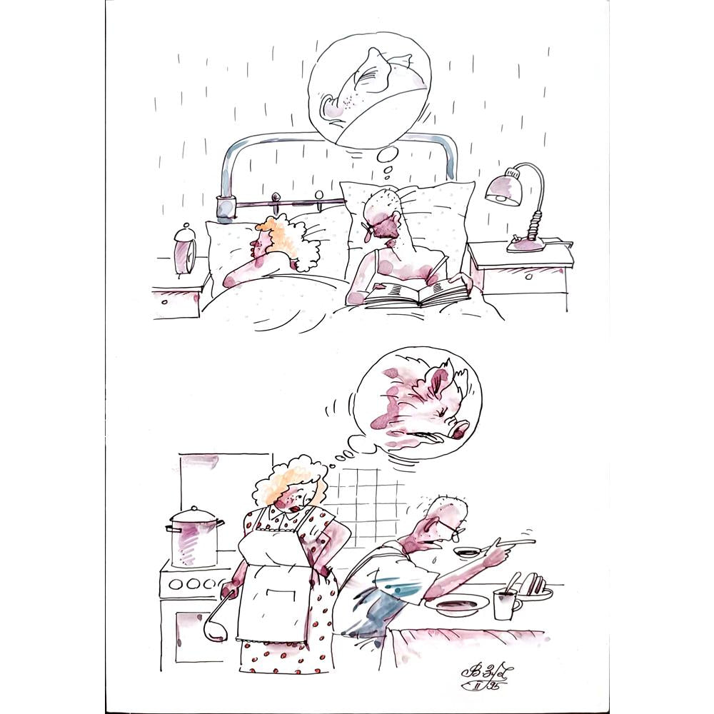 Victor Zujev 29x21cm Orijinal Karikatür BOD01536