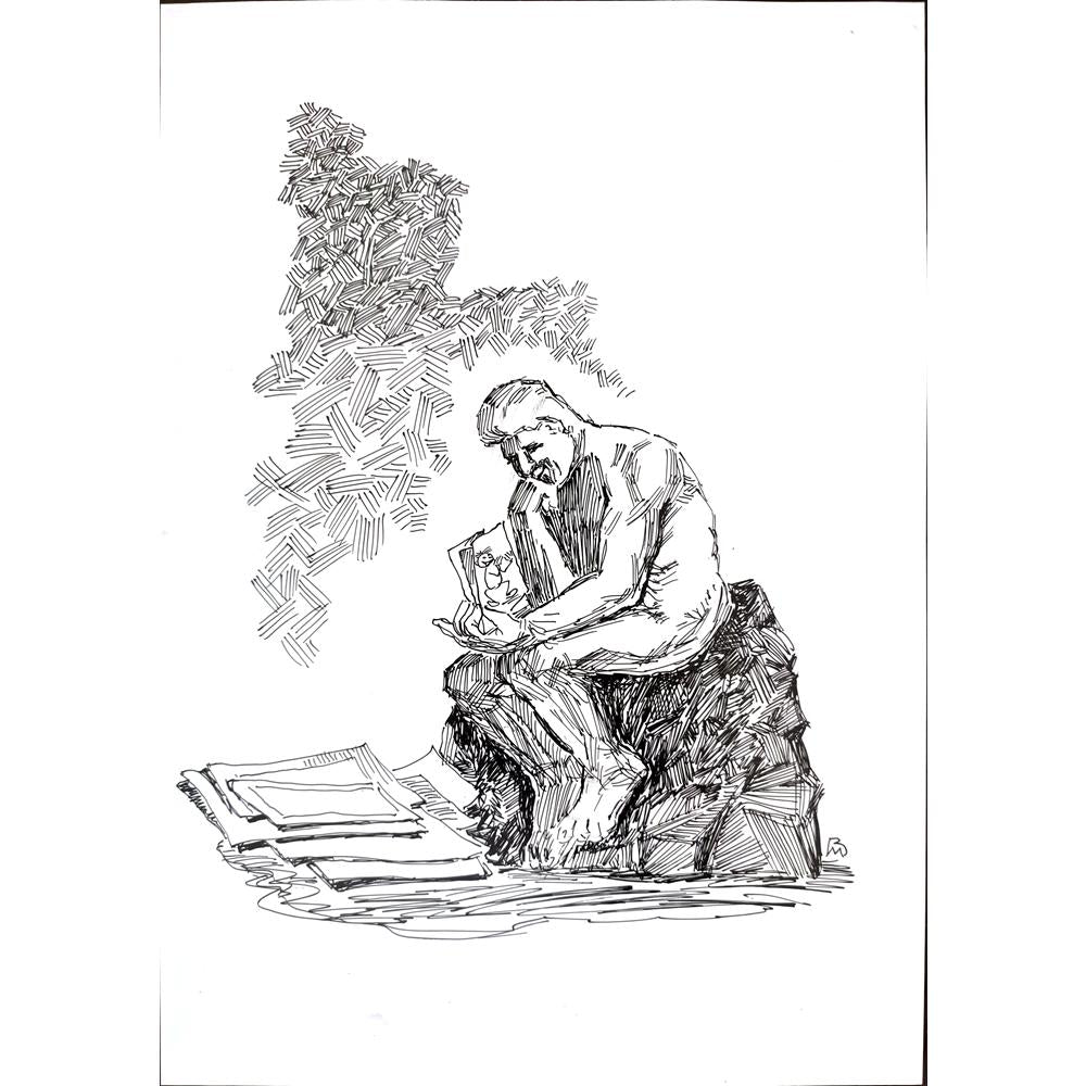 Mikael Botscharov 29x21cm Orijinal Karikatür BOD01770