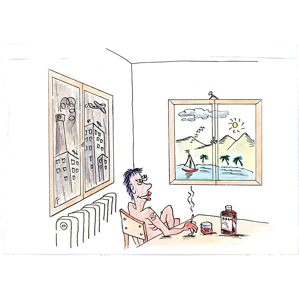 George Sabev 35x25cm Orijinal Karikatür BOD02017