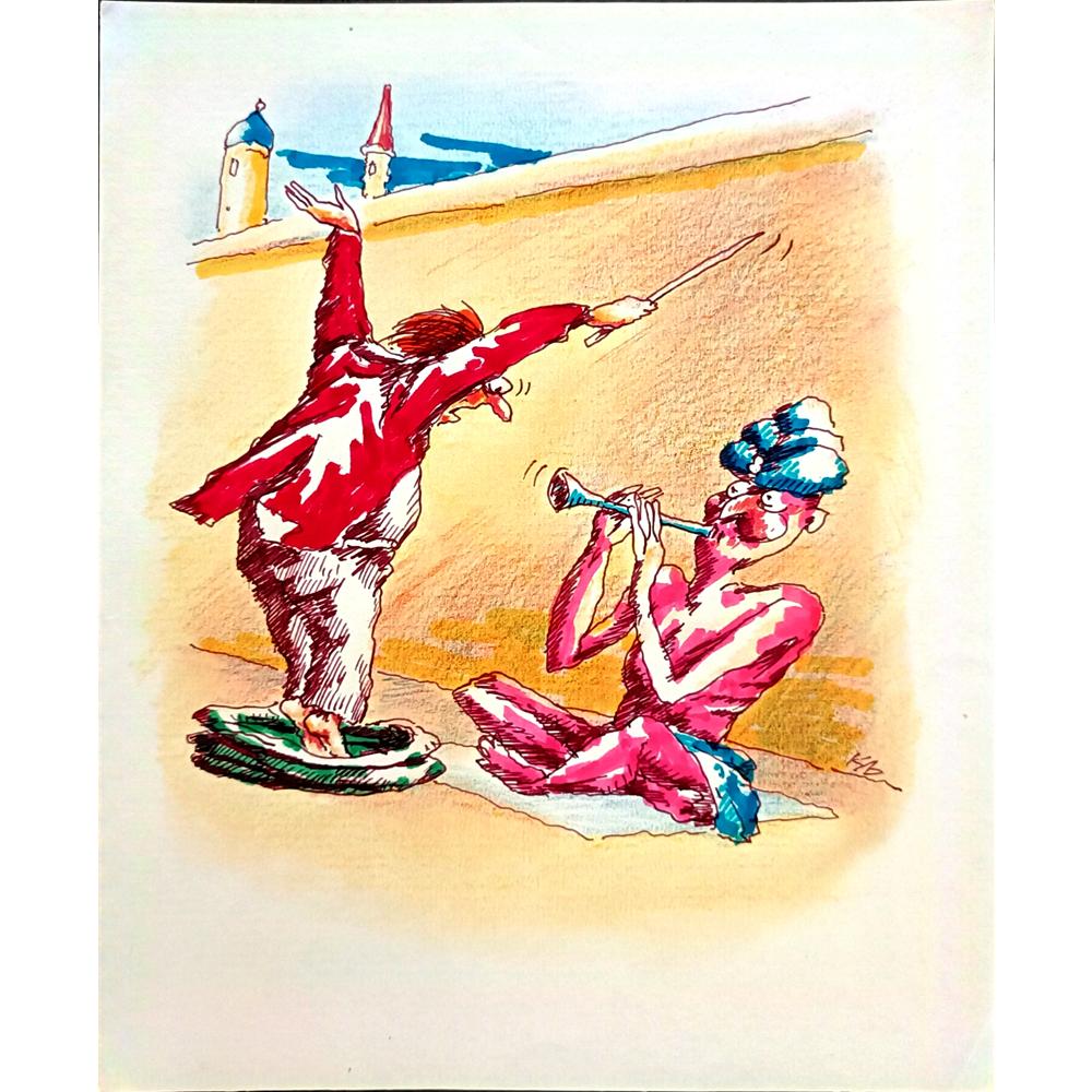 Serik Kulmeshkenov 22x18cm Orijinal Karikatür BOD02729