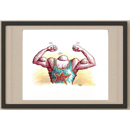 Serik Kulmeshkenov 22x18cm Orijinal Karikatür BOD02730