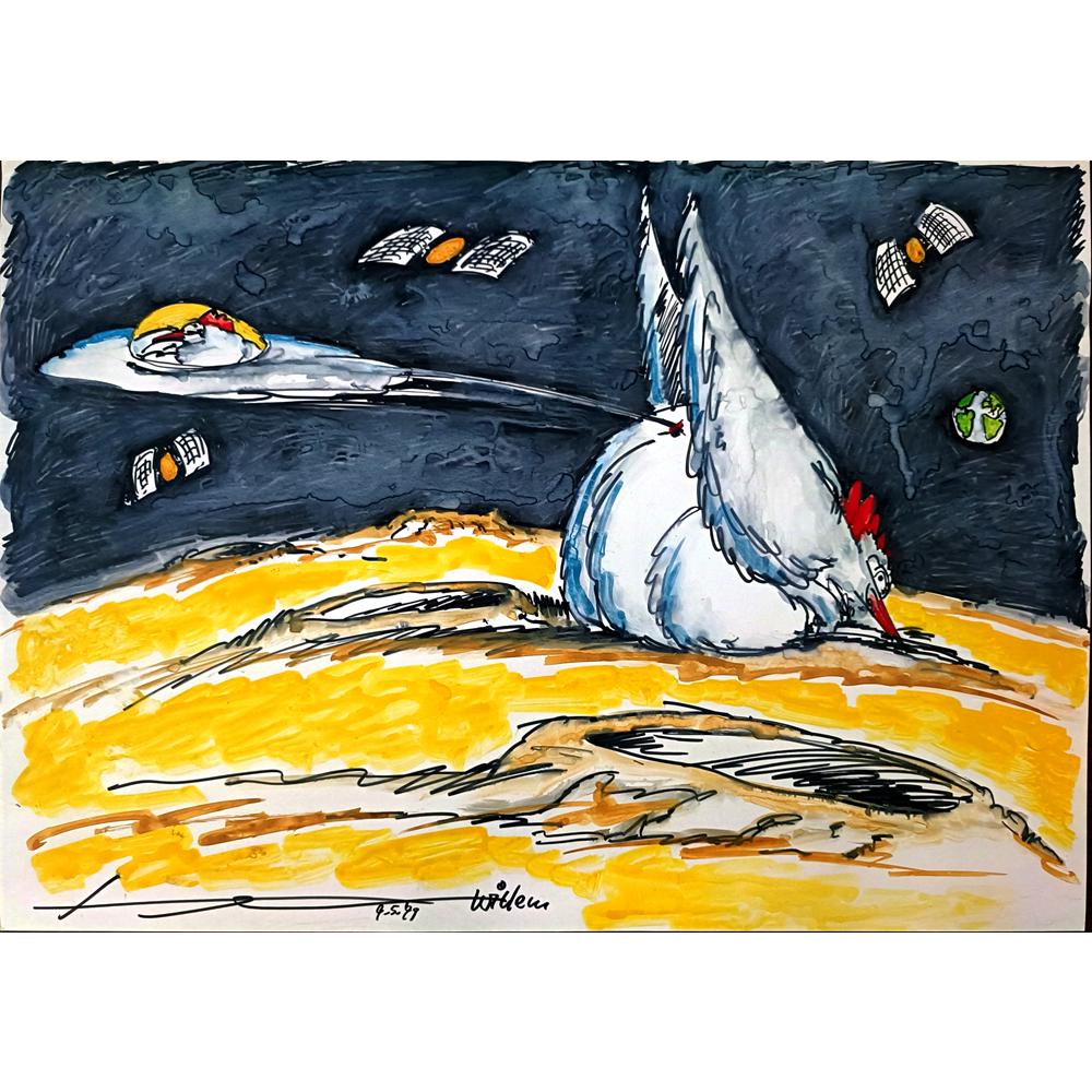 Willem Henkes 50x35cm Orijinal Karikatür BOD03518