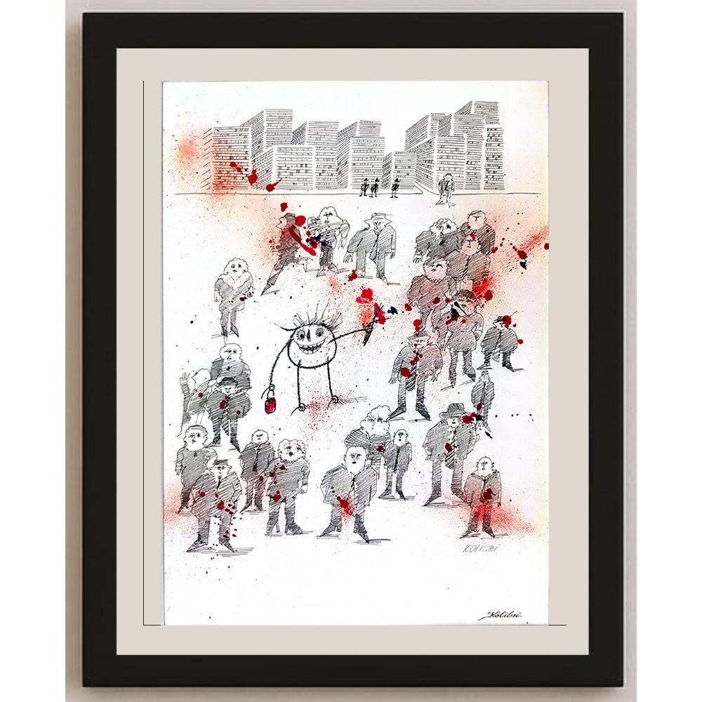 Kolibri Bei Blattman 43x30cm Orijinal Karikatür BOD03589