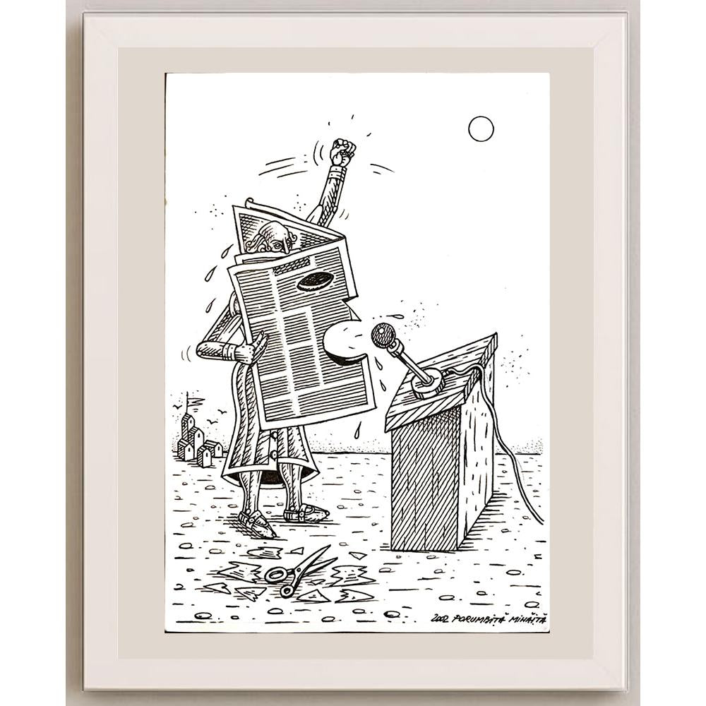 Porumbita Mihaita 29x21cm Orijinal Karikatür BOD04990