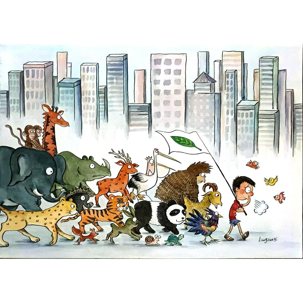 Liang Junqi 29x21cm Orijinal Karikatür BOD05149