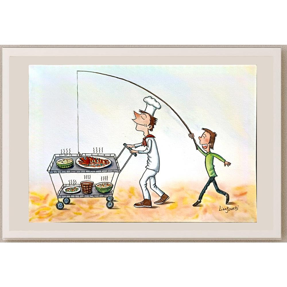 Liang Junqi 29x21cm Orijinal Karikatür BOD05253