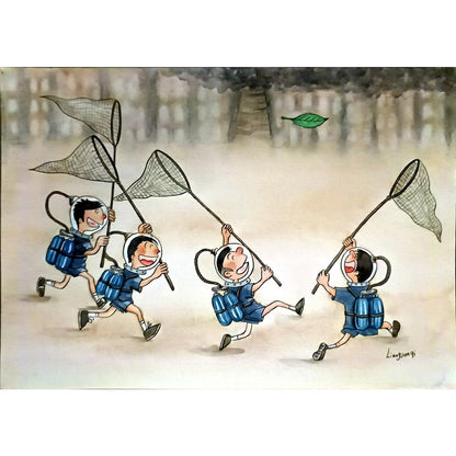 Liang Junqi 29x21cm Orijinal Karikatür BOD05254