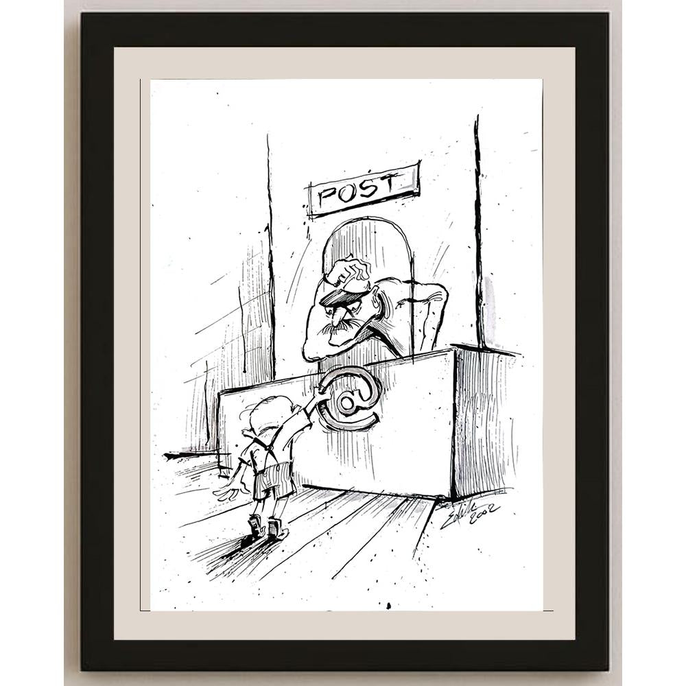 Edik Boghosian Korakaki 28x27cm Orijinal Karikatür BOD05465