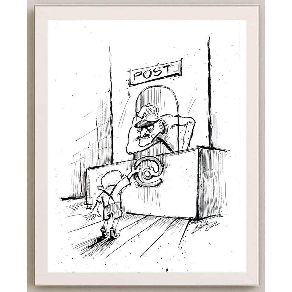 Edik Boghosian Korakaki 28x27cm Orijinal Karikatür BOD05465