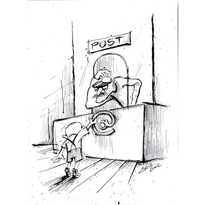 Edik Boghosian Korakaki 28x27cm Orijinal Karikatür BOD05465
