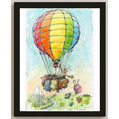 Liviu Stanila Bagaje Balon Kişiye Özel Sertifikalı Sınırlı Fine Art Karikatür Baskı CAD00047