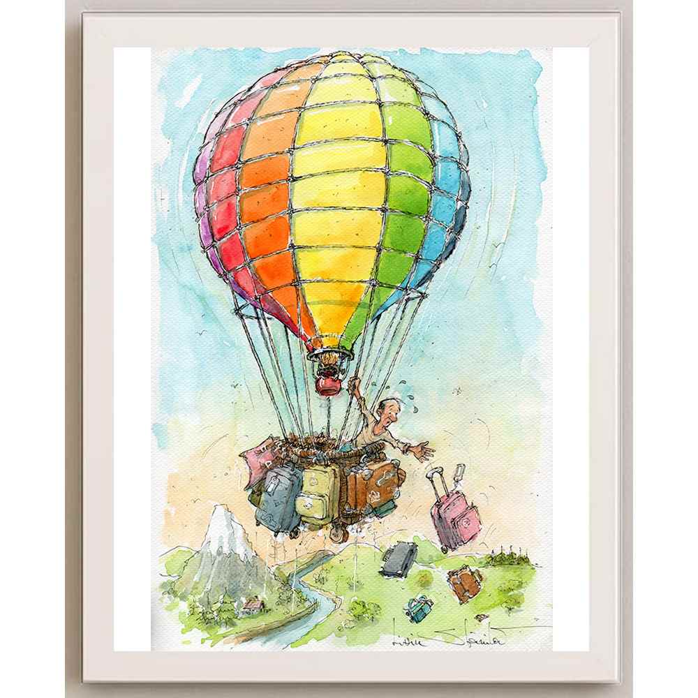 Liviu Stanila Bagaje Balon Kişiye Özel Sertifikalı Sınırlı Fine Art Karikatür Baskı CAD00047