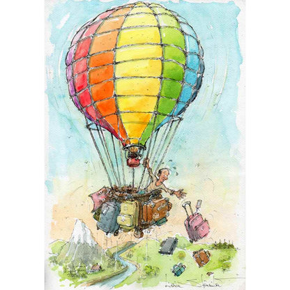 Liviu Stanila Bagaje Balon Kişiye Özel Sertifikalı Sınırlı Fine Art Karikatür Baskı CAD00047