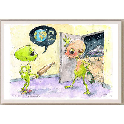 Liviu Stanila Wine Space Kişiye Özel Sertifikalı Sınırlı Fine Art Karikatür Baskı CAD00053