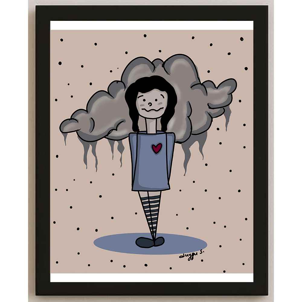Duygu Sönmez Hayat Bazen Üzgün Kişiye Özel Sertifikalı Sınırlı Fine Art Karikatür Baskı CAD00057