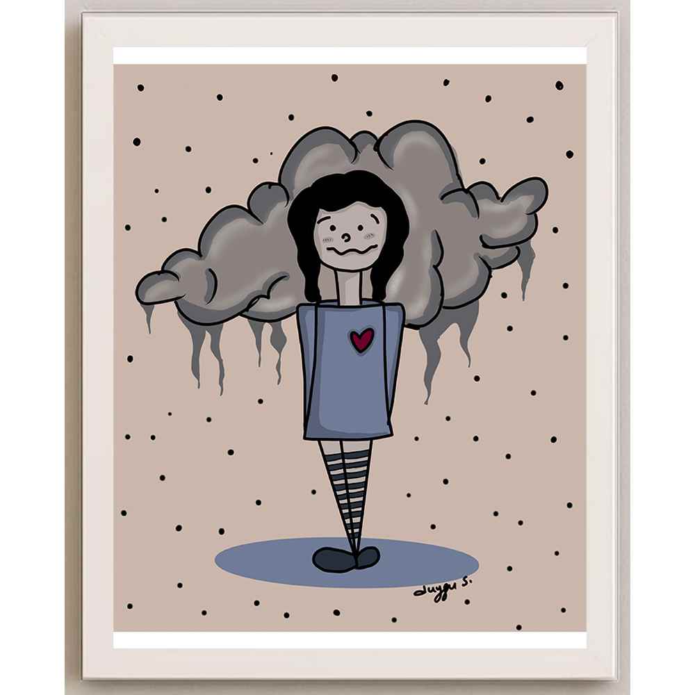 Duygu Sönmez Hayat Bazen Üzgün Kişiye Özel Sertifikalı Sınırlı Fine Art Karikatür Baskı CAD00057