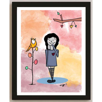Duygu Sönmez Hayat Bazen Mutlu Kişiye Özel Sertifikalı Sınırlı Fine Art Karikatür Baskı CAD00058