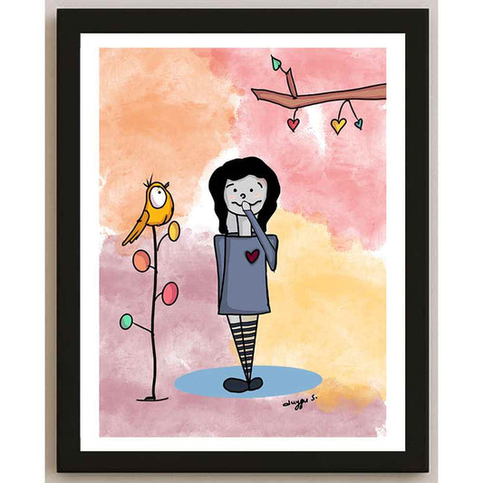 Duygu Sönmez Hayat Bazen Mutlu Kişiye Özel Sertifikalı Sınırlı Fine Art Karikatür Baskı CAD00058