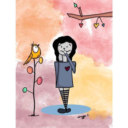 Duygu Sönmez Hayat Bazen Mutlu Kişiye Özel Sertifikalı Sınırlı Fine Art Karikatür Baskı CAD00058