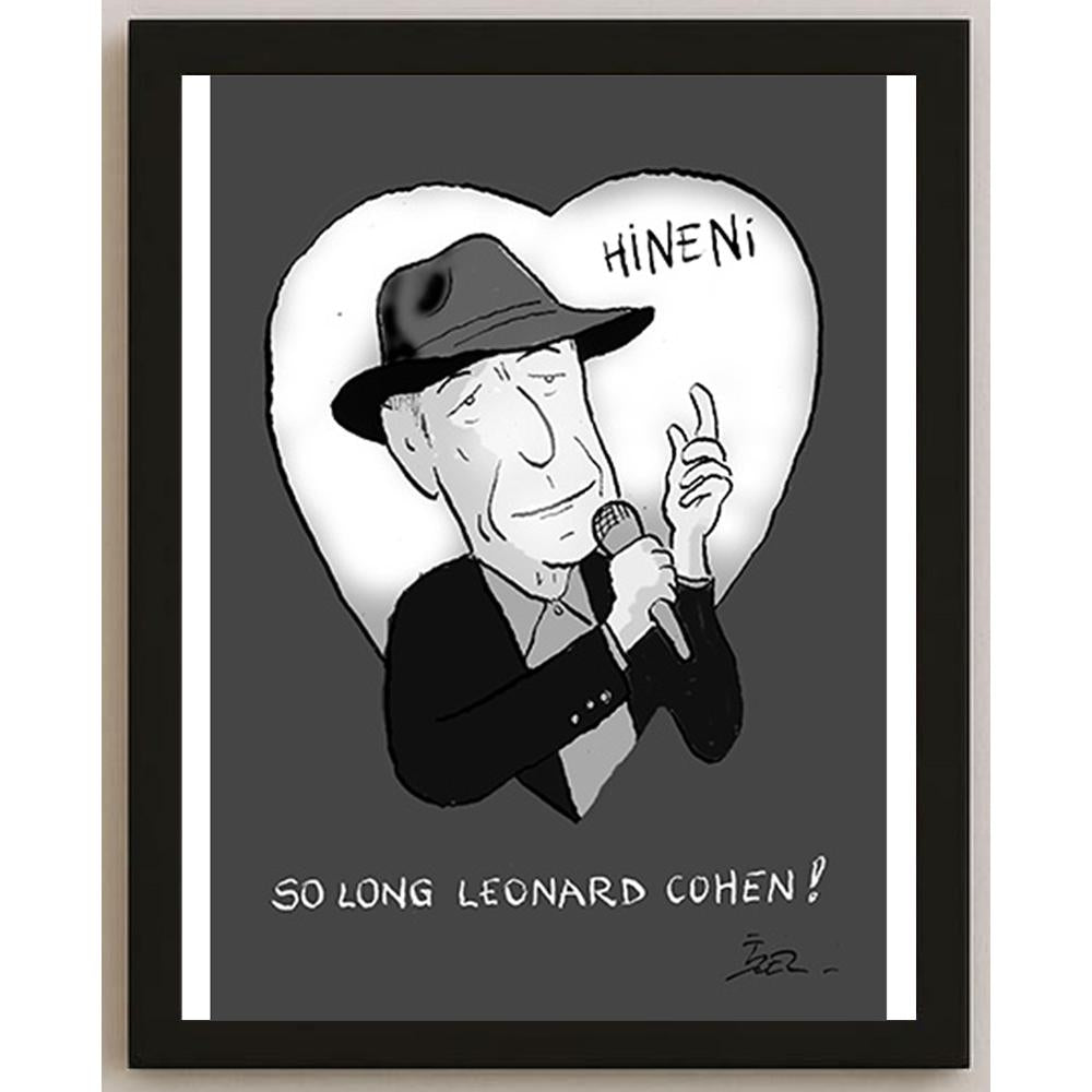 İzel Rozental Leonard Cohen Kişiye Özel Sertifikalı Sınırlı Fine Art Karikatür Baskı CAD00074